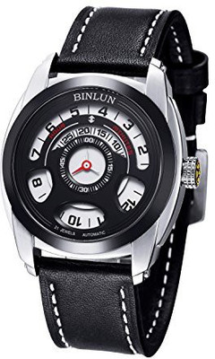 

BINLUN black22503 BINLUN Men's Automatic Mechanical Unique Cool Wrist Watch Water Resistant Leather Straps Black Watch - For Men