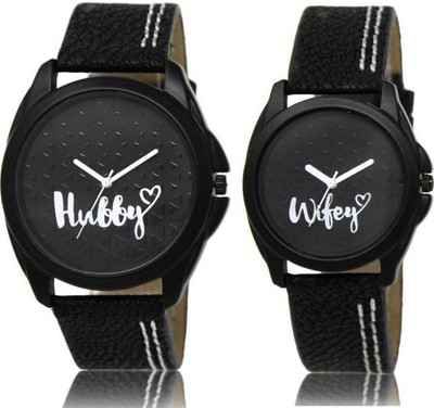 

Piu collection Wat_06-003 Hubby And Wifey Full Black Couple Watch Watch - For Men & Women