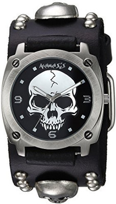 

Nemesis black5265 Nemesis Men's MSK926K Punk Rock Collection Black Heavy Duty Skull Leather Band Watch Watch - For Men