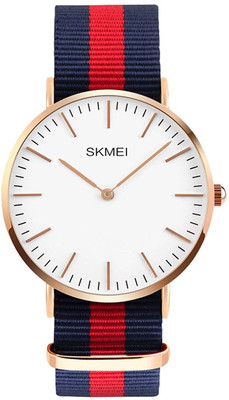 

CakCity White23115 Men's Stainless Steel Classic Quartz Analog Business Wrist Watch with Thin Dial, Replaceable Multi-Color Striped Nylon Band Watch - For Men