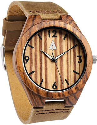 

treehut Brown 453 Treehut Mens Zebrawood Wood Watch with Genuine Brown Leather Strap Quartz Ana... Watch - For Men