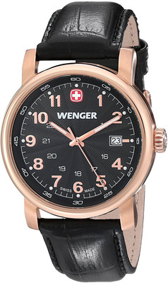 

Wenger Black12747 Wenger Men's 01.1041.108 Urban Classic Gold PVD-Coated Stainless Steel Watch with Black Leather Band Watch - For Men