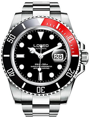 

LOREO Black24207 LOREO Mens GMT Silver Stainless Steel Sapphire Black And Red Rotating bezel Men's Automatic Watch Watch - For Men