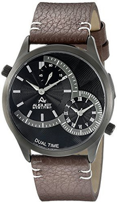 

August Steiner Black19476 August Steiner Men's AS8167BKBR Black Dual-Time Zone Quartz Watch with Black Dial and Brown with White Stitching Leather Strap Watch - For Men