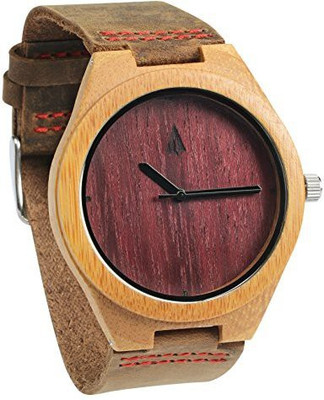 

treehut Natural Brown516 Treehut Men's Purple Heart Bamboo Wooden Watch � Genuine Brown Leather Strap ... Watch - For Men