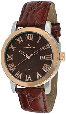 

Peugeot Brown 16866 Peugeot Men's 'Two-Tone' Quartz Metal and Leather Dress Watch, Color:Brown (Model: 2040RBR) Watch - For Men