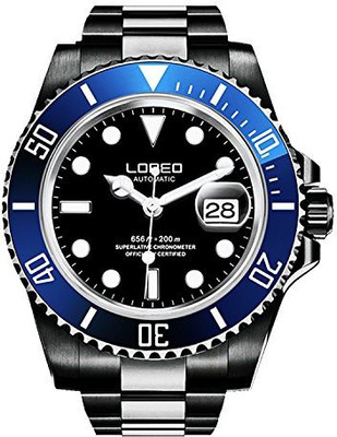 

LOREO Black24240 LOREO Mens GMT Black Stainless Steel Sapphire Blue Rotating bezel Black dial Automatic Watch Watch - For Men