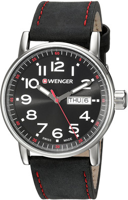 

Wenger Black18444 Wenger Men's 'Attitude Day/Date' Swiss Quartz Stainless Steel and Leather Casual Watch, Color:Black (Model: 01.0341.103) Watch - For Men
