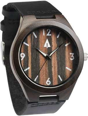 

treehut multicolor18108 Treehut Mens Ebony Wooden Watch with Genuine Black Leather Strap Quartz Analo... Watch - For Men