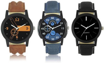 

victance Analogue multicolor dial and stylish leather belt watch for men and boys combo (pack of 3) Watch - For Men