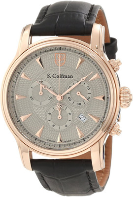 

S Coifman Grey 8454 S. Coifman Men's SC0224 Chronograph Grey Textured Dial Black Leather Watch Watch - For Men