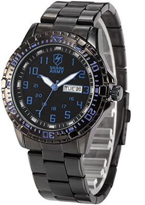 

Shark black20904 Mix&Rock Shark Army Mens Quartz Black Blue Dial Date Day Stanless Steel Band Military Sport Watch Watch - For Men