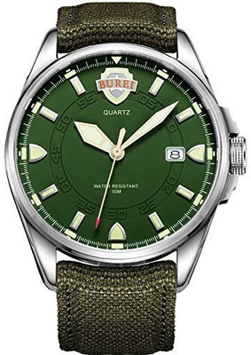 

BUREI Green23628 BUREI Men's Date Luminous Military Watch with Green Interchangeable Canvas Band Watch - For Men