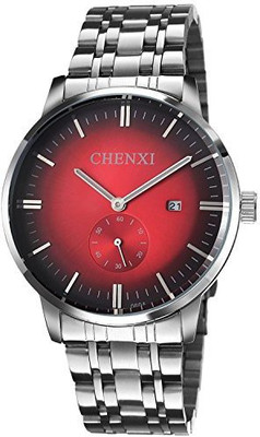 

PASOY Red23175 PASOY Men's Watch Red Face Simplicity Analog Watches Silver Stainless Steel Men's Date Quartz WristWatch Watch - For Men