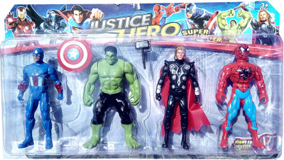

TALKING GANESHA Super heroes 4 in 1 Action Figure Set with projection light - Captain America, Hulk, Thor & Spiderman (Multicolor)(Multicolor)