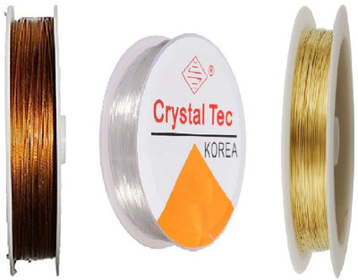 

GOELX Gear Wire/Tiger Tail, Copper Wire & Elastic Wire Clear Combo - Golden for jewellery making,beading & other craft projects