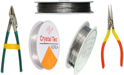 

GOELX ear Wire/Tiger Tail, Copper Wire , Elastic Wire Clear & Tools(Cutting & Bending) Combo - Silver for jewellery making,beading & other craft projects