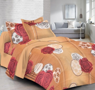 HighLife 132 TC Cotton Double Printed Flat Bedsheet(Pack of 1, Cream N Roses)