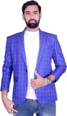 One Click Checkered Single Breasted Party, Casual, Wedding Men Blazer(Blue) One Click Checkered Single Breasted Party, Casual, Wedding Men Blazer(Blue)
