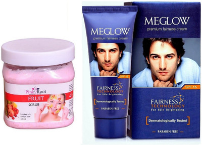 

Pink Root Fruit Scrub 500ml and Meglow Premium Fairness Cream SPF-15(Set of 2)