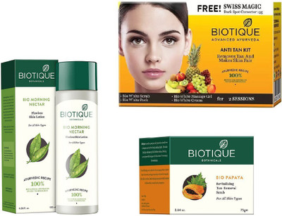 

BIOTIQUE BIO Bio Morning Nector Flawless Skin Lotion, Bio Anti Tan Facial Kit, Bio Papaya Revitalizing Tan Removal Scrub(Set of 3)