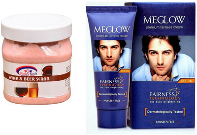 

Pink Root Wine & Beer Scrub 500ml and Meglow Premium Fairness Cream SPF-15(Set of 2)