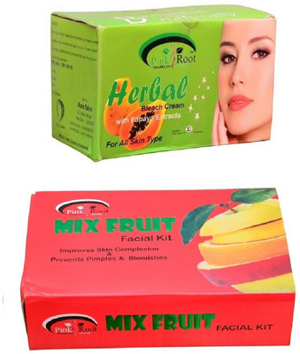 

Pink Root Herbal Bleach 250gm, Mix Fruit Facial Kit 83gm(Set of 2)