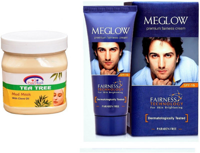 

Pink Root Tea Tree Mud Mask 500ml and Meglow Premium Fairness Cream SPF-15(Set of 2)
