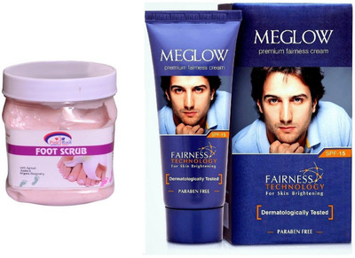 Pink Root Foot Scrub 500ml and Meglow Premium Fairness Cream SPF-15(Set of 2)