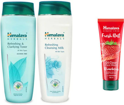 

Himalaya Refreshing Clarifying Toner & Cleansing Milk, Fresh Start Oil Clear Strawberry Face Wash(Set of 3)