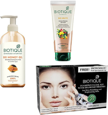 

BIOTIQUE BIO Bio Honey Gel Face Wash, Bio White Advanced Fairness Face Wash, Bio Diamond Facial Kit(Set of 3)