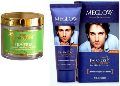 

Pink Root Tea Tree Skin Clearing Clay Mask 100gm and Meglow Premium Fairness Cream SPF-15(Set of 2)