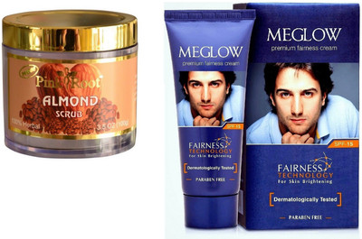 

Pink Root Almond Scrub 100gm and Meglow Premium Fairness Cream SPF-15(Set of 2)