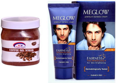 

Pink Root Coffee Gel Scrub 500ml and Meglow Premium Fairness Cream SPF-15(Set of 2)