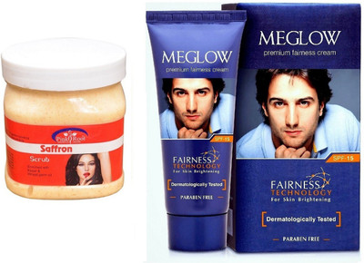 

Pink Root Saffron Scrub 500ml and Meglow Premium Fairness Cream SPF-15(Set of 2)