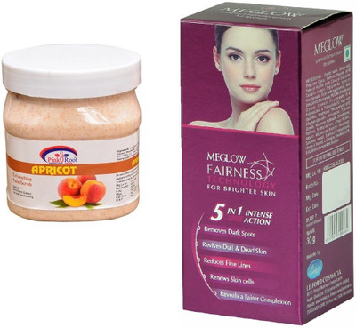 

Pink Root Apricot Scrub 500ml and Meglow Fairness 5in1 Intense Action(Set of 2)