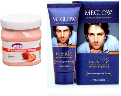 

Pink Root Strawberry Scrub 500ml and Meglow Premium Fairness Cream SPF-15(Set of 2)