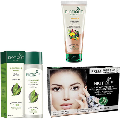 

BIOTIQUE BIO Bio Morning Nectar Flawless Skin Lotion, Bio White Fairness Face Wash, Bio Diamond Facial Kit(Set of 3)