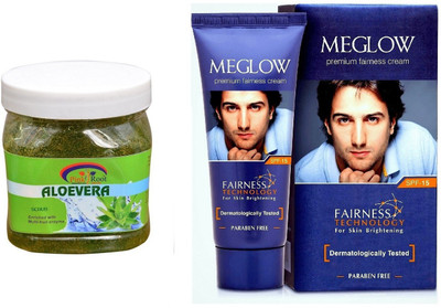 

Pink Root Aloe Vera Scrub 500ml and Meglow Premium Fairness Cream SPF-15(Set of 2)