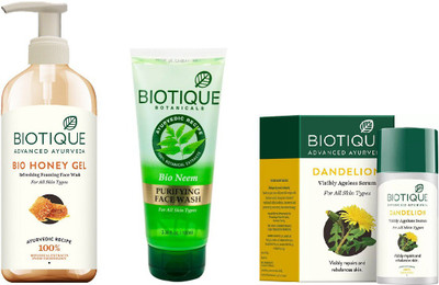 

BIOTIQUE BIO Bio Honey Gel Face Wash, Bio Neem Purifying Face Wash, Bio Dandelion Ageless Lightening Serum(Set of 3)
