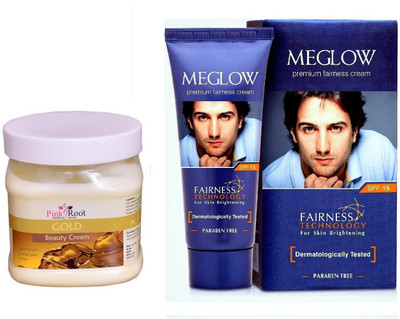 

Pink Root Gold Beauty Cream 500ml and Meglow Premium Fairness Cream SPF-15(Set of 2)