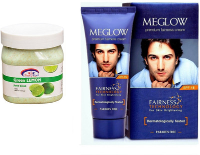 

Pink Root Green Lemon Scrub 500ml and Meglow Premium Fairness Cream SPF-15(Set of 2)