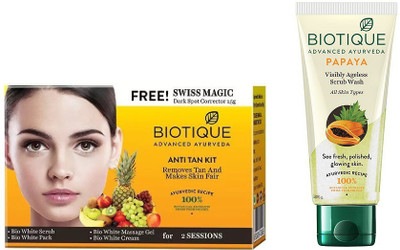 

BIOTIQUE BIO Bio Anti Tan Facial Kit, Bio Papaya Visibly Ageles Scrub Wash(Set of 2)