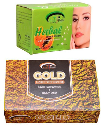 

Pink Root Herbal Bleach 250gm, Gold Facial Kit 83gm(Set of 2)