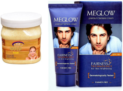 Pink Root Gold Scrub 500ml and Meglow Premium Fairness Cream SPF-15(Set of 2)