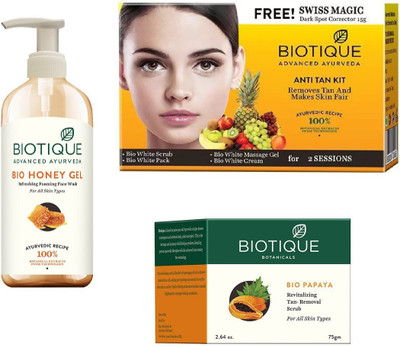 

BIOTIQUE BIO Bio Honey Gel Face Wash, Bio Anti Tan Facial Kit, Bio Papaya Revitalizing Tan Removal Scrub(Set of 3)