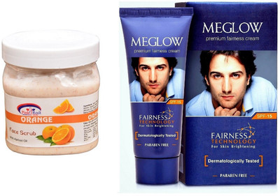 

Pink Root Orange Scrub 500ml and Meglow Premium Fairness Cream SPF-15(Set of 2)