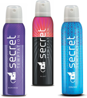 

Secret Temptation Blast, Crush & Romance Deodorant Spray - For Women(450 ml, Pack of 3)