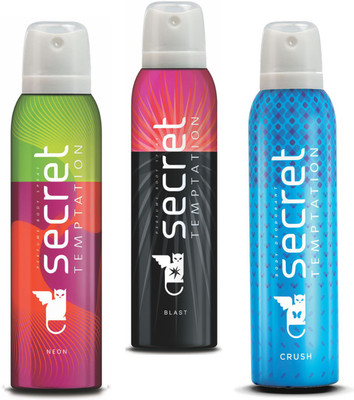 

Secret Temptation Blast, Crush & Neon Deodorant Spray - For Women(450 ml, Pack of 3)