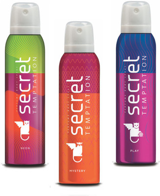 

Secret Temptation Mystery, Neon & Play Deodorant Spray - For Women(450 ml, Pack of 3)